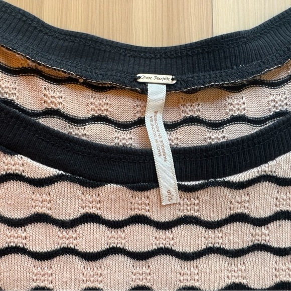Free People Scalloped Wavy Knit Peplum Top - Blush & Black - Size Small - Picture 8 of 14